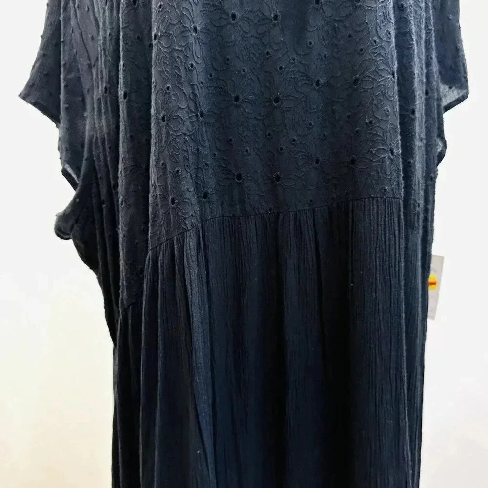 NWT SONOMA Women Short Sleeve Pullover Keyhole Neck Lined Black Maxi Dress Sz 4X - Picture 8 of 12